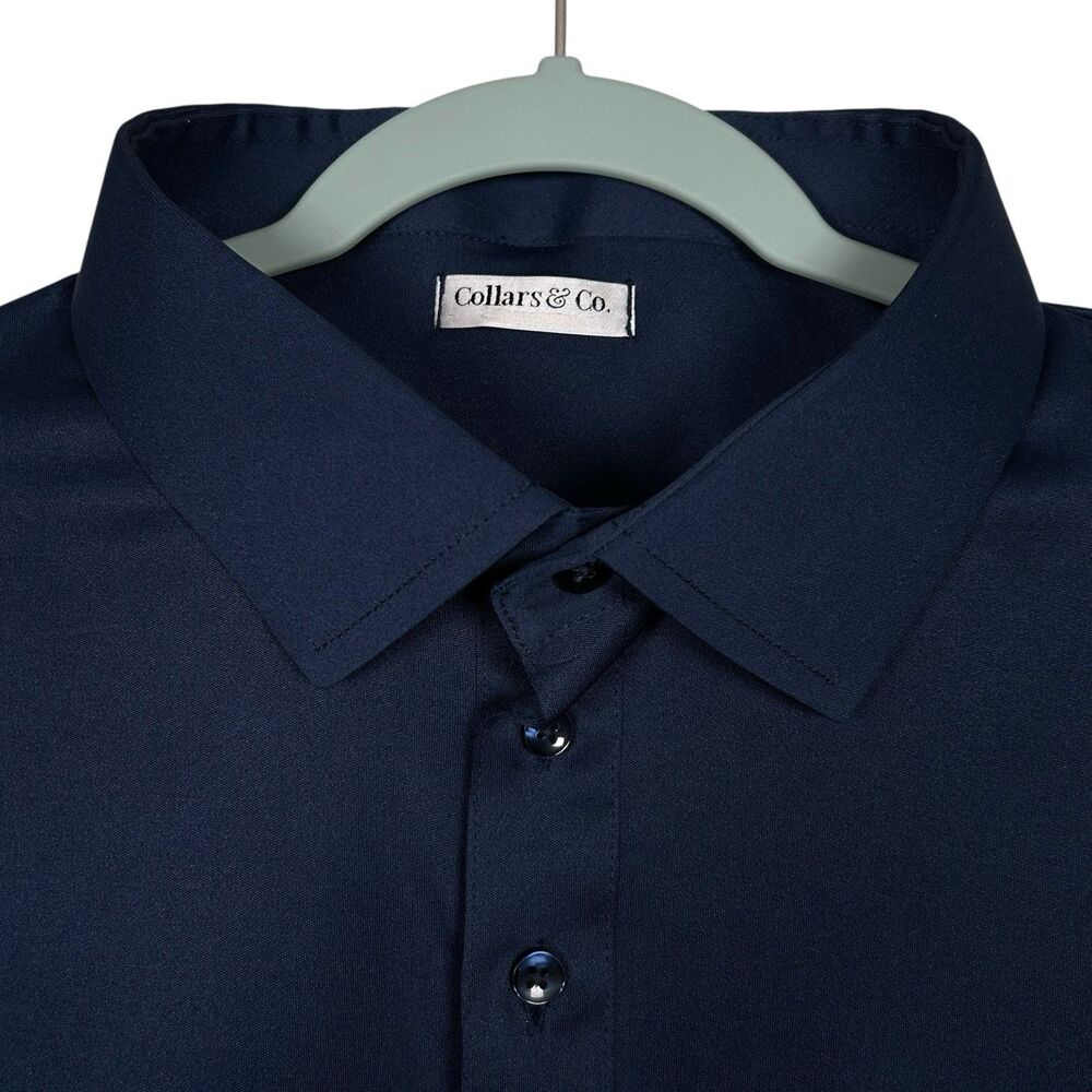 Collars & Co Polo Shirt Mens 2XL Tall Navy Blue Dress Collar Office Stretch NEW